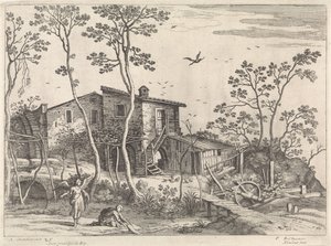 Krajina s Tobiášem a andělem Italské krajiny (název série) od Willem van Nieulandt (II)