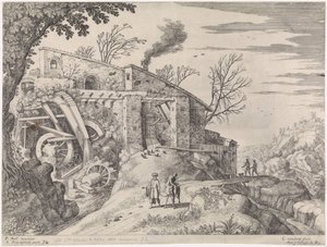 Krajina s vodním mlýnem a milosrdným Samaritánem Italské krajiny (název série) od Willem van Nieulandt (II)