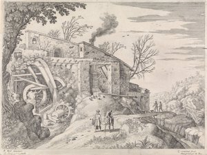 Krajina s vodním mlýnem a milosrdným Samaritánem Italské krajiny (název série) od Willem van Nieulandt (II)