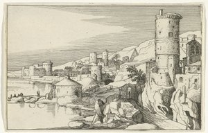 Město s věžemi na vodě Římské ruiny a pobřežní krajiny (série 1) (název série) od Willem van Nieulandt (II)