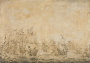 Bitva mezi nizozemskou a švédskou flotilou, v Sound, 8. listopadu 1658 od Willem van de Velde (I) (attributed to)