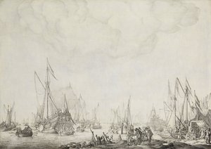 Královské a státní jachty, možná příjezd Karla II Anglie do Moerdijk, 1660 od Willem van de Velde (I)