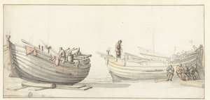 Studie dvou rybářských člunů s postavami od Willem van de Velde (II) (attributed to)