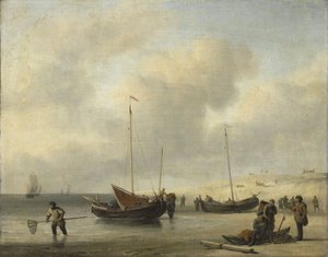 Rybářské čluny na pobřeží (Pobřeží, vykládání rybářského plácnutí) od Willem van de Velde (II)