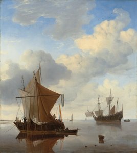 Klid - smalschip a kaag na kotvě s anglickým man-o"-warem