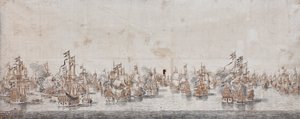Bitva u Fehmarnu, kolem 1650 (inkoust a mytí na papíře)