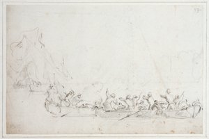 Boj na lodích mezi holandskými nebo anglickými a barbarskými piráty, asi 1675 (křída)