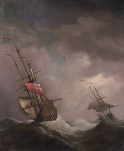 Anglická loď na moři běží ve vichřici od Willem van de Velde the Younger