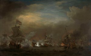Noční námořní bitva mezi Cornelis Tromp na Gouden Leeuw a sirem Edwardem Spraggem na Royal Prince od Willem van de Velde the Younger