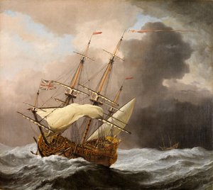 Anglická loď Hampton Court in a Gale, 1678-80.