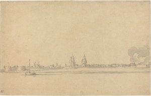 Pohled na holandské město (Delft?) od Willem van de Velde the Younger