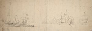 Nizozemská flotila vystupující z mola, asi 1665 (grafit, šedá barva) od Willem van de the Elder Velde
