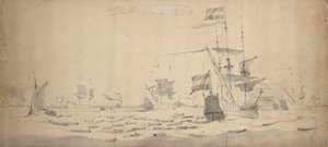 Nizozemská flotila ležící ve větru: válečná rada, asi 1665 (grafit, šedá barva) od Willem van de the Elder Velde