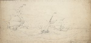 Nizozemská zadní eskadra plující na návětrnou stranu na rozbouřeném moři, asi 1672 (grafit) od Willem van de the Elder Velde
