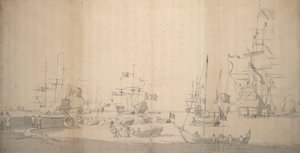 Weyschuit vytahovaný na břeh v přeplněném přístavu, asi 1672 (grafit)