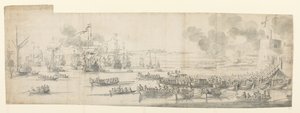 Marie Modenská se nalodila v Gravesendu od Willem van de the Elder Velde