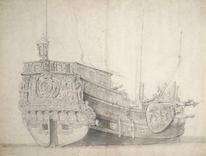 Portrét jachty holandského prince, asi 1660 (grafit, šedá barva) od Willem van de the Elder Velde
