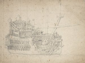 Portrét francouzského dvoupatrového vozu od Willem van de the Elder Velde