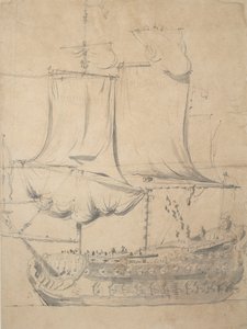 Portrét anglického příslušníka třetí třídy, asi 1685 (grafit, šedá barva) od Willem van de the Elder Velde