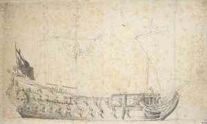 Portrét "Essexu", asi 1660 (grafit, šedá barva) od Willem van de the Elder Velde