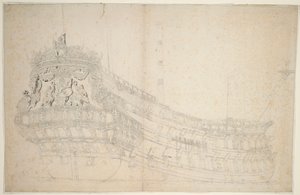 Portrét "Hollandia", asi 1666 (ofset, šedá barva) od Willem van de the Elder Velde