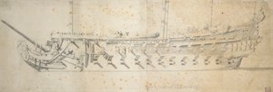 Portrét lodi "Royal Thérèse" (), 70 až 80 děl, postavené jako "Paris" v roce 1670, přejmenované v roce 1671 a odsouzené v roce 1690. od Willem van de the Elder Velde