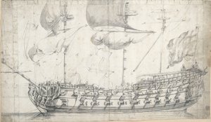 Portrét "tygra" (1678), asi 1681 (grafit, šedá barva) od Willem van de the Elder Velde