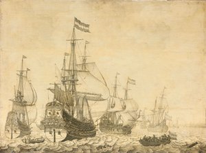 Mořská krajina s holandskými válečníky od Willem van de the Elder Velde