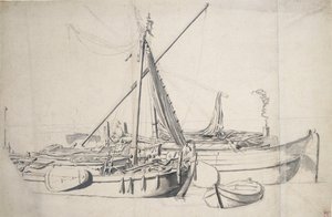 Studie damlooperu a smalschipu ležících vedle sebe, asi 1665 (grafit, šedý wash) od Willem van de the Elder Velde