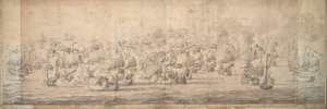 Bitva u Lowestoftu, 3.-13. června 1665, asi 1674 (grafit, tuš) od Willem van de the Elder Velde