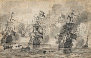 Bitva u Scheveningenu, 31. července 1653: poslední průsmyk bitvy od Willem van de the Elder Velde