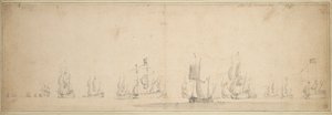 Nizozemská flotila před bitvou u Lowestoftu, květen-červen 1665 od Willem van de the Elder Velde