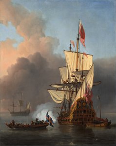Anglická válečná loď salutující od Willem van de the Younger Velde
