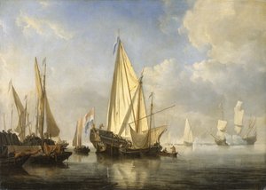Přeprava v klidu s jachtou States Yacht u konce mola, cca 1680 (olej na plátně)