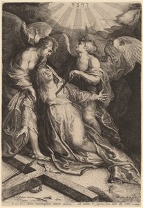 Mater Dolorosa klečící, podporovaná dvěma anděly od Willem van der Leeuw after Sir Peter Paul Rubens