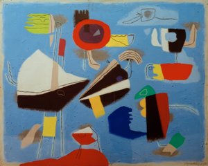 Vějíř na modrém pozadí od Willi Baumeister