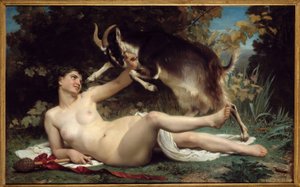 Bacchante Je zastoupena s kozou. Obraz William Adolphe Bouguereau (1825-1905) 1862 Sun. 1,15 X 1,85 m Bordeaux, Musee des Beaux Arts od William-Adolphe Bouguereau