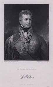 Sir Thomas Picton, velšský generál napoleonských válek zabit v bitvě u Waterloo (rytina) od William (after) Beechey