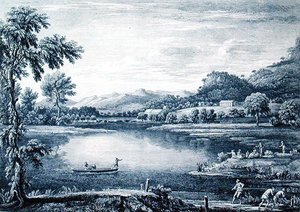 Pohled na Winander Meer poblíž Ambleside, vyrytý Chatelinem a Mullerem od William (after) Bellers