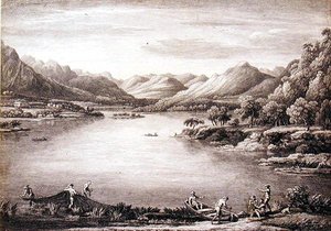 Pohled na Head of Ullswater směrem k Patterdale, vyrytý Chatelinem a Masonem od William (after) Bellers