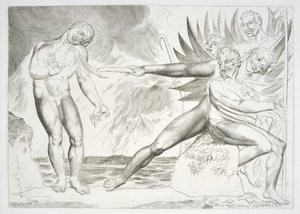 Kruh zkorumpovaných úředníků: Canto XXII, ilustrace k "Božské komedii" od Dante Alighieriho od William (after) Blake