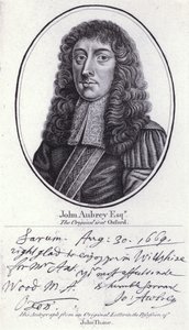 John Aubrey, anglický starožitník, přírodní filozof a autor (rytina) od William (after) Faithorne
