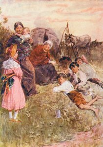 Ilustrace k Mlýnu na nitích od George Eliotové (barevná litografie)