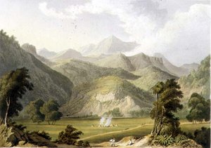 Přístup k Bore Ghaut, z obrazu podplukovníka Johnsona, vyryl T. Fielding a koloroval J. B. Hogarth (litho) od William (after) Westall