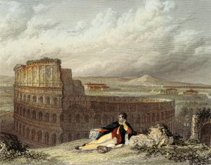 Lord Byron uvažuje o Koloseu (barevná rytina)
