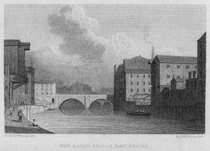 New Bailey Bridge, Manchester (rytina) od William (after) Westall
