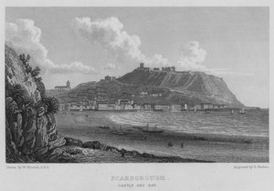 Scarborough, Castle and Bay (rytina) od William (after) Westall