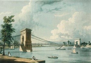 Visutý most, Hammersmith, z Ackermannova „Microcosm of London“, vyryl J. Baily od William (after) Westall