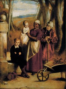 Dvě děti, zdravotní sestra a starý muž (olej na desce) od William (attr. to) Mulready
