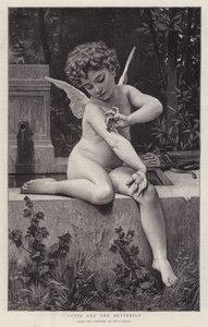 Amor a motýl (litho) od William Adolphe (after) Bouguereau
